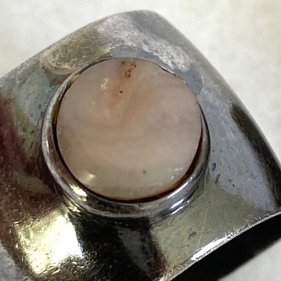 Oxidized Sterling Silver 950 Round Rose Quartz 16MM Wide Band Ring Sz 8.75 - Picture 3 of 16